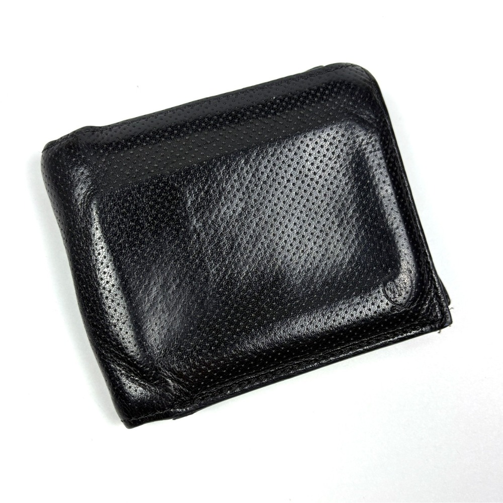 VTG Massimo Dutti BiFold Leather Wallet Perforated Black Sport Driving Snap Coin